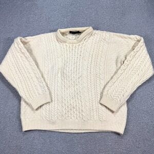 Rue Saint-Patrick Sweater Women's XL Cream 100% Merino Wool Cable Knit Ireland